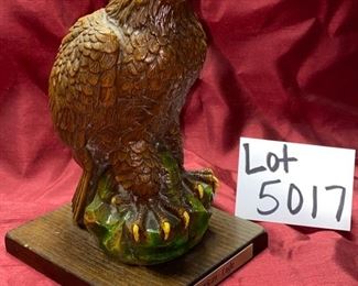 Lot 5017. $40.00 American Eagle Statue, Composite with wooden base and American Eagle Placard. By Relic Art LTD Brooklyn, NY  7" W x 6" D x 10.5" H