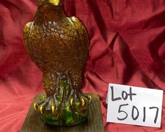 Lot 5017. $40.00 American Eagle Statue, Composite with wooden base and American Eagle Placard. By Relic Art LTD Brooklyn, NY  7" W x 6" D x 10.5" H