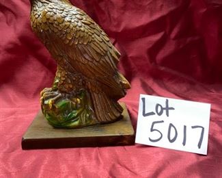 Lot 5017. $40.00 American Eagle Statue, Composite with wooden base and American Eagle Placard. By Relic Art LTD Brooklyn, NY  7" W x 6" D x 10.5" H