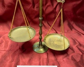 Lot 5019. $30.00  Brass Scale Reproduction, would be great on a shelf for display.  Sorry no weights included.  For Display.  10" H x 10" W x 4.5" D 