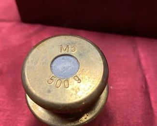 Lot 5022.  $65.00  12 Vintage Complete Metric Weight Set w/wood box 6.25" L  x 3.25" D  x 2.75" H.  Looks vintage and authentic weights.  Nice Condition and in includes a tweezer for placing and removing weights from a Scale.  