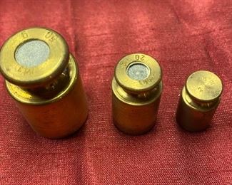 Lot 5022.  $65.00  12 Vintage Complete Metric Weight Set w/wood box 6.25" L  x 3.25" D  x 2.75" H.  Looks vintage and authentic weights.  Nice Condition and in includes a tweezer for placing and removing weights from a Scale.  