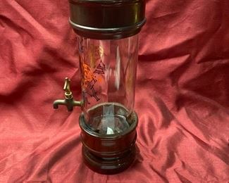 Lot 5025. $28.00  Vintage Retro Whiskey Glass Dispenser/Decanter "Old Whiskey" with Brass Tap. 5" Diameter  x 15" H.   Great Bar Display piece.