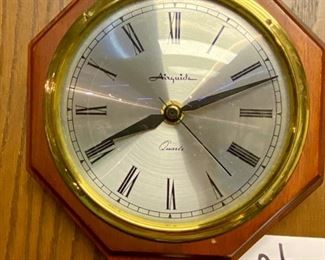 Lot 5028. $75.00  Vintage Airguide Quartz Clock (Battery-Operated), Barometer and Thermometer  25" H  x 7.5" W  wood frame. For Indoor Use Only. 