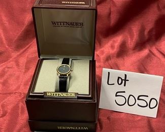 Lot 5050. $84.00 Vintage New Wittnauer Womens Black band watch, in box  (was $148.00)