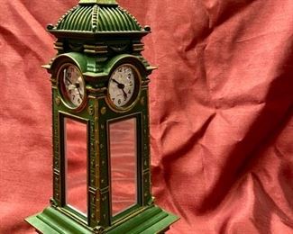 Lot 5054. $375.00. This one is Special.  Interesting and RARE KB Vintage Tower Mantle or Table Clock, marked West Germany, with four separate clocks that run in Sync for 4 different time zones.   5" W x  5" D x 14" H , this same OEM clock was made for luxury boutique Scully & Scully.  It is presently selling on ebay for $849.00. Excellent Condition.
