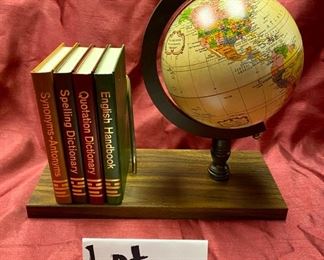 Lot 5055.  $65.00  The Revere 6" Desktop Globe by Replogle plus 4 Reference Books/Dictionary, Quotations, Spelling and Synonyms with sharp Wooden Base.  Awesome for a teacher's or student's desk!   
