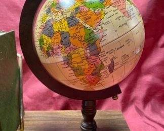 Lot 5055.  $65.00  The Revere 6" Desktop Globe by Replogle plus 4 Reference Books/Dictionary, Quotations, Spelling and Synonyms with sharp Wooden Base.  Awesome for a teacher's or student's desk!   