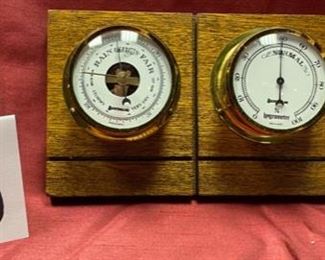 Lot 5060. $32.00. Benchmark Clock Co. Weather Instruments on Wood.  Made in France.  Barometer, Thermometer and Hygrometer. 12"  L x 5" W  x  2" D