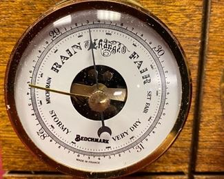 Lot 5060. $32.00. Benchmark Clock Co. Weather Instruments on Wood.  Made in France.  Barometer, Thermometer and Hygrometer. 12"  L x 5" W  x  2" D