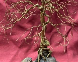 Lot 5061. $50.00. Super Cool Vintage Mid Century Modern Brass Wire Tree Sculpture on a driftwood base. 9"dia x 12"t  MCM lovers you will adore this!