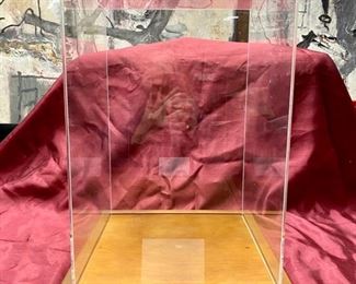 Lot 5063.  $55.00. Acrylic Display w/ solid wood base.  Acrylic Box: 12" W x 12" L  x 18" H.  Base: 14.5" sq (this is big enough to fit the Lladro Elephant earlier, display a doll, a model ship, art) Retail prices $100-$148