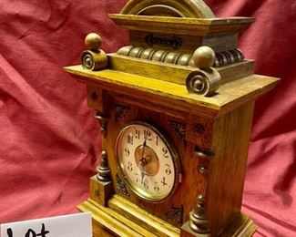 Lot 5064. $42.00. Reuge Wood Musical Alarm Clock w/Swiss musical movement Plays Mozart "Menuet - Boccherini". 15" H  x  8.5" W  x  5" D