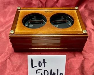 Lot 5066.  $30.00.  Linden Dual Time Zone Quartz Clock in glass/wood box. Clocks tilt up for easy viewing.  9.25" x 5.75" x 3.75" tall