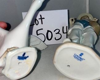 Lot 5034. $48.00 2 pc Lladro lot.  Lladro Gone Fishing, Boy with waders (missing a finger and a fishing pole #4809) and Lladro Goose "Taking Flight" excellent shape. No boxes. Sold as shown.