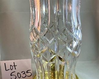 Lot 5035.  $95.00. "Prescott" by Waterford.  Hurricane with Brass Base, for taper candle.  New with box.  12.5" x 6"w.   Similar item sells for around $150 online.  