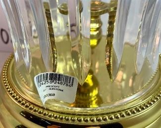 Lot 5035. $95.00. "Prescott" by Waterford.  Hurricane with Brass Base, for taper candle.  New with box.  12.5" x 6"w.   Similar item sells for around $150 online.  