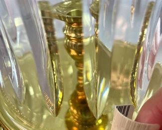 Lot 5035. $95.00. "Prescott" by Waterford.  Hurricane with Brass Base, for taper candle.  New with box.  12.5" x 6"w.   Similar item sells for around $150 online.  