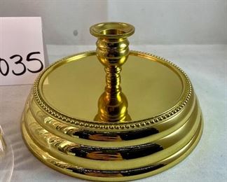 Lot 5035. $95.00. "Prescott" by Waterford.  Hurricane with Brass Base, for taper candle.  New with box.  12.5" x 6"w.   Similar item sells for around $150 online.  