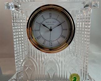 Lot 5042. $50.00  Waterford Crystal Westminster Mantle Clock, lead crystal, heavy. New vintage with box and dust cover. 6.5" w x 7"h x 1.75"d