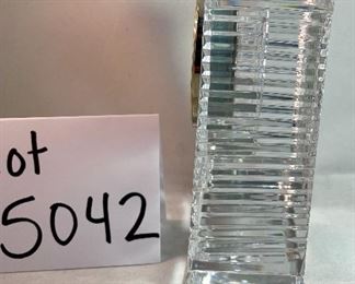 Lot 5042. $50.00  Waterford Crystal Westminster Mantle Clock, lead crystal, heavy. New vintage with box and dust cover. 6.5" w x 7"h x 1.75"d