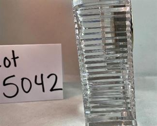 Lot 5042. $50.00  Waterford Crystal Westminster Mantle Clock, lead crystal, heavy. New vintage with box and dust cover. 6.5" w x 7"h x 1.75"d