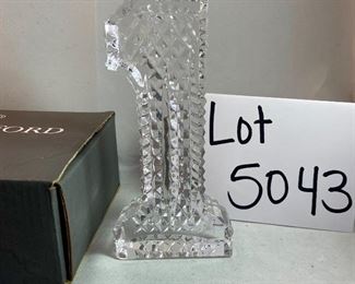 Lot 5043. $15.00 ea.  Waterford Number 1 Paperweight . MSPR $99. 00.  5"h x 2"w x .75"d. Quantiry 3 total, 2 in boxes.	