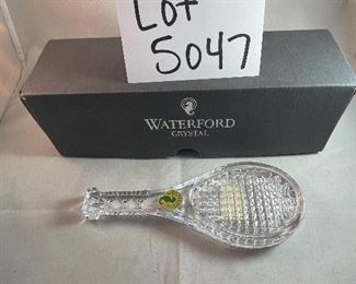 Lot 5047. $30.00  Waterford Tennis Racket, Paperweight or nice accent piece. Made in Ireland. 7"long x 3"wide, $98.00 MSRP