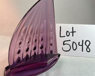 Lot 5048. $45.00  Waterford Amethyst Sailboat, Made in Ireland. 5.5" H x 5" L. Has Watermark.  