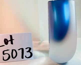 Lot 5073.  $25.00. Art Glass vase, blue to clear with frosted edges. modern shape. Art Vase. 5.5"h x 2.25"x 5"w (we have 2 of these left, the price is for each vase)