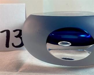 Lot 5073.  $25.00. Art Glass vase, blue to clear with frosted edges. modern shape. Art Vase. 5.5"h x 2.25"x 5"w (we have 2 of these left, the price is for each vase)