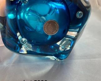 Lot 5080. $120.00. Paul Harrie Art Glass Vase. "Athena" in Azure/Teal. Large Vase   We have several of Paul Harrie's pieces - they are magnificent!  Super nice gift idea as well!	6"w x 9"h x 2.75" opening