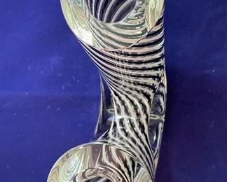 Lot 5083. $195.00 Harrie Glass Black and White pair: Large Double Vase 8"w x 5.5"h x 3"d & A Harrie Swirl Black & White Art Glass Paperweight also by Harrie. 3"dia x 2"t (the paperweight sold for $175 in September!)