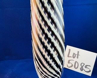 Lot 5085. $210.00  3 pc Lot of Paul Harrie Art Glass in Black and White Swirl Design.  Vase with pedestal base is 12" H  x 4" Round base.  The Small Bowl  is 2.5" H  x 4" Round w/ octagonal faceted sides, and  the Paperweight is 2.5" H x 2" W.  Absolutely stunning pairing.  