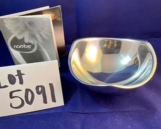 Lot 5091. $20.00 Nambe' Tri-Corner Bowl Designer Nambe' 526.   Measures 6"diameter, 8 oz bowl.  We have 6 of these available...