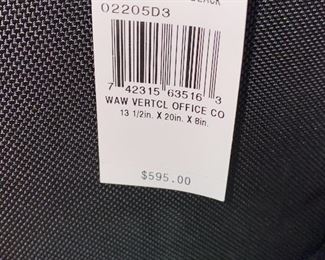 Lot 5099. Asking $325.00. Tumi Black New Ballistic Nylon Wheel-a-Way Vertical Office. Style 2205 New With Tags and original and Box  MSRP: $595.00	13.5" x 20" x 8"