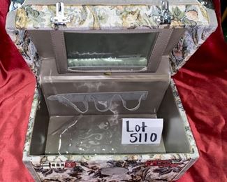 Lot 5110. $75.00  Rare Vintage Pegasus Tapestry Luggage " The Countryside Collection Train Case. Imported. Woven Tapestry. Gray border. 