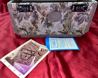 Lot 5110. $75.00  Rare Vintage Pegasus Tapestry Luggage " The Countryside Collection Train Case. Imported. Woven Tapestry. Gray border. 