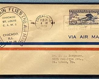 Lot 5119. $295.00  Charles Lindbergh framed drawing pencil signed by the artist and numbered,  plus original mail from his Air Mail flights between Chicago and St. Louis from 1928.  and a pin of the Spirit of St. Louis. frame: 30"x 23"h.  Very unique combination of pieces in this framed presentation.  Aviation Collectible.