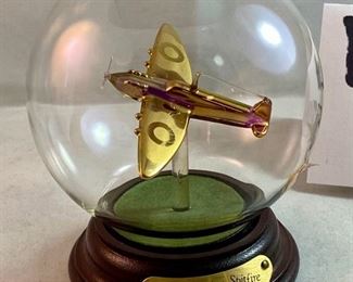 Lot 5120. $70.00  Vintage Airplane (Biplane) WWI Print Nieuport Ni. 17Print (19" W x 15" H) and Rare Mayflower Supermarine Spitfire 1939 in Glass Globe and wood base (w/original box).  Late addition:  Beautiful coffee table book entitled "Aviation".  Great 