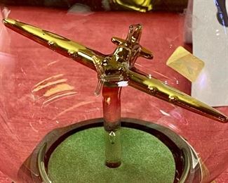 Lot 5120. $70.00  Vintage Airplane (Biplane) WWI Print Nieuport Ni. 17Print (19" W x 15" H) and Rare Mayflower Supermarine Spitfire 1939 in Glass Globe and wood base (w/original box).  Late addition:  Beautiful coffee table book entitled "Aviation".  Great 