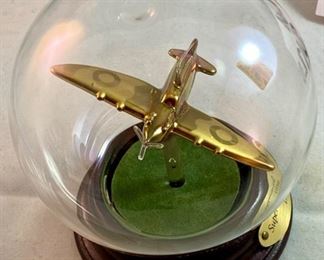 Lot 5120. $70.00  Vintage Airplane (Biplane) WWI Print Nieuport Ni. 17Print (19" W x 15" H) and Rare Mayflower Supermarine Spitfire 1939 in Glass Globe and wood base (w/original box).  Late addition:  Beautiful coffee table book entitled "Aviation".  Great 