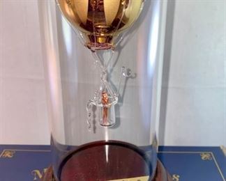 Lot 5122. $28.00. Mayflower Glass Sculptures Hot Air Balloon w/original box 9"h. Glass dome is hand-blown. Made in Britain.   Check out the guy in the glass basket