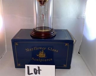 Lot 5122. $28.00. Mayflower Glass Sculptures Hot Air Balloon w/original box 9"h. Glass dome is hand-blown. Made in Britain.   Check out the guy in the glass basket.