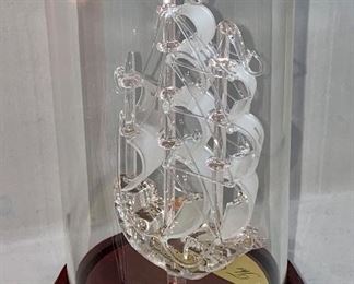 Lot 5123. Mayflower Glass Sculptures "The Golden Lion" Warship.  Made in England. w/ original Box