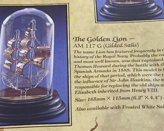 Lot 5123. Mayflower Glass Sculptures "The Golden Lion" Warship.  Made in England. w/ original Box