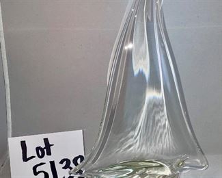 Lot 5138.   $34.00.   Wowsa!  Crystal Sailboat. Unsigned. Beautiful!  It's approximately 9-12". high but don't quote us!  