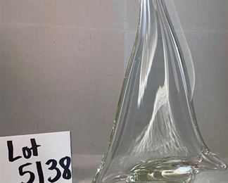 Lot 5138.   $34.00.   Wowsa!  Crystal Sailboat. Unsigned. Beautiful!  It's approximately 9-12". high but don't quote us!  