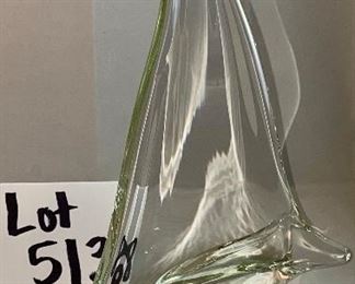 Lot 5138.   $34.00.   Wowsa!  Crystal Sailboat. Unsigned. Beautiful!  It's approximately 9-12". high but don't quote us!  