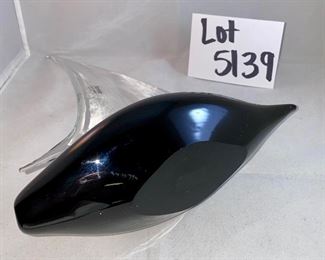 Lot 5139. $75.00  Murano Vetro Glass Sailboat. by Formia Vetri Di Murano, Made in Italy.  Black base, clear sail w/white line 13" H x 9" L x 4" D